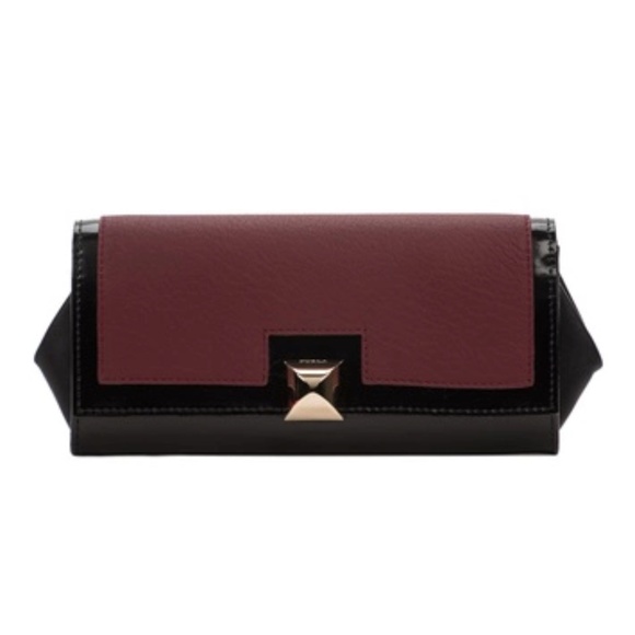 FURLA Burgundy and Black Leather Cortina Wallet/Clutch